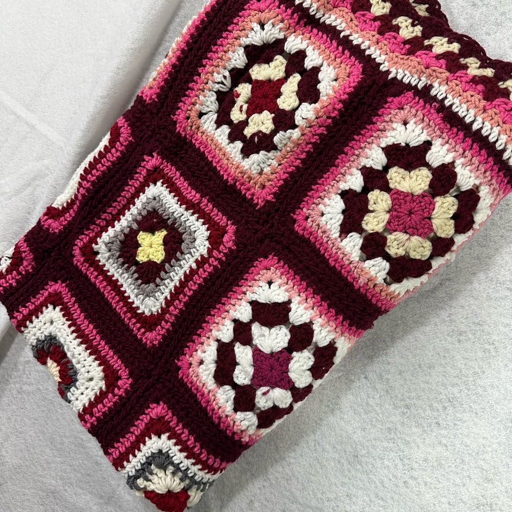 Handmade Crochet Granny Square Afghan Throw Blanket 42x52